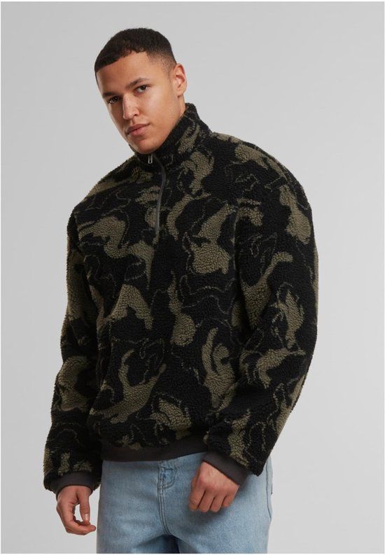 Urban Classics Oversized Pattern Teddy Troyer Sweater/trui - Olijfgroen - XXL