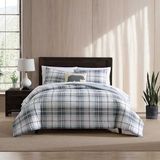Eddie Bauer Queensize dekbedset, omkeerbaar katoenen beddengoed met bijpassende shams, geruite woondecoratie voor alle seizoenen (elzenblauw/grijs, queen)