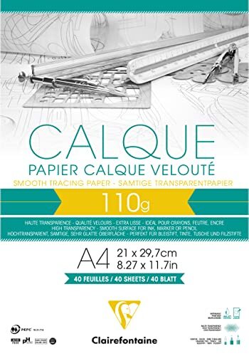 Clairefontaine 975106C blok transparant papier (DIN A4, 21 x 29,7 cm, 40 vellen, 110 g, ideaal voor technische tekens) transparant