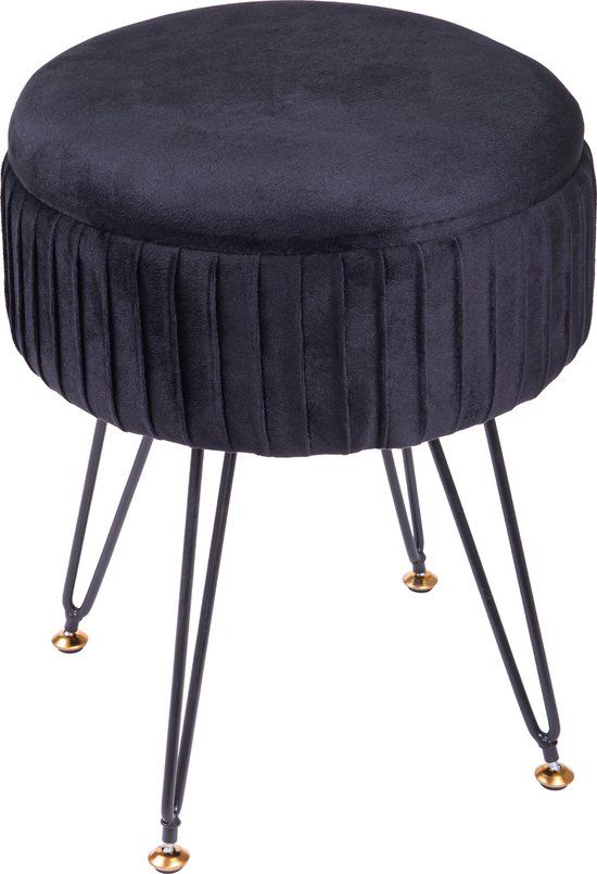 QUVIO Ronde zitkruk - Fluweel - Met opbergruimte - Ø32 cm - Zwart