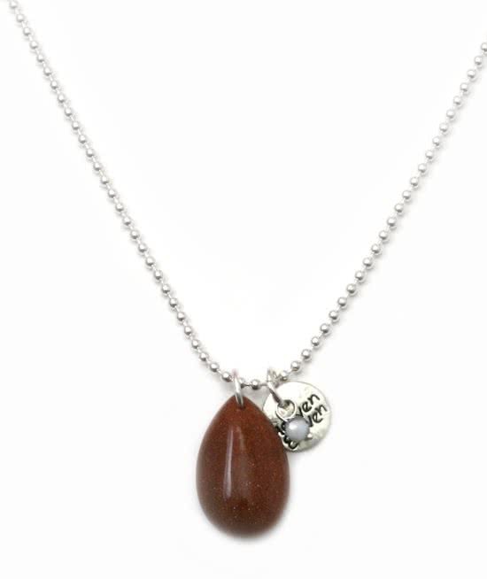 Heaven Eleven - dames ketting - Ibiza - Edelstaal rvs ballchain met een drop Goudkleurig-Bruin natuursteen -74cm