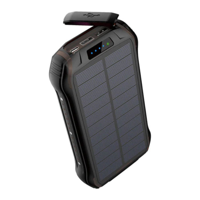 Stuff Certified Qi Draadloze Solar Powerbank met 3 Poorten 26 800mAh - Ingebouwde Zaklamp - Externe Noodaccu Oplader Charger Zwart