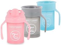 Twistshake Pebe drinkbeker set - 3-delig | 2 kopjes 360-1 mini-mok | lekvrije beker voor peuters | trainingsbeker voor kinderen | BPA-vrij | 4 m | roze blauw