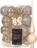 Kaemingk B.V. Set de décoration de Noël - 26 pièces - champagne - boules de Noël en plastique et étoile de sapin en verre