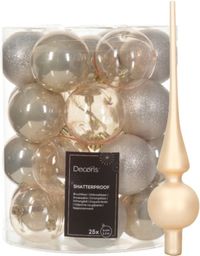 Decoris Kaemingk B.V. Kerstversiering set - 26-dlg - champagne - kunststof kerstballen en glazen piek