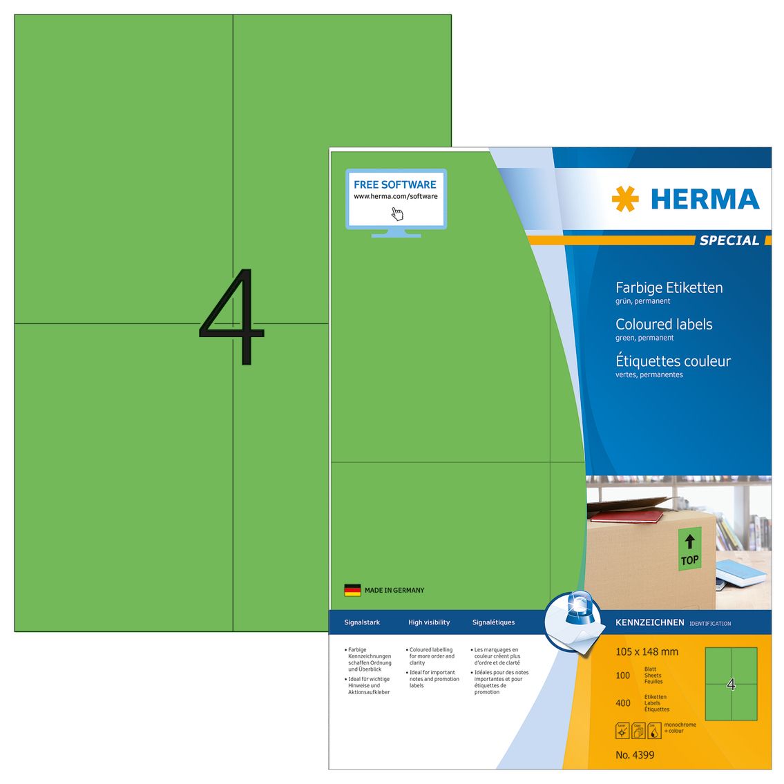 HERMA Etiketten groen 105x148 A4 400 st.