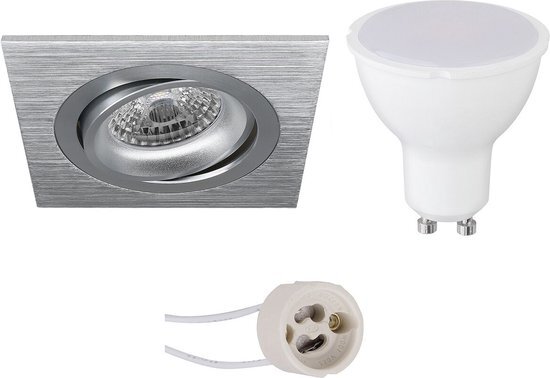 LED Spot Set - Proma Borny Pro - GU10 Fitting - Dimbaar - Inbouw Vierkant - Mat Zilver - 6W - Natuurlijk Wit 4200K - Kantelbaar - 92mm