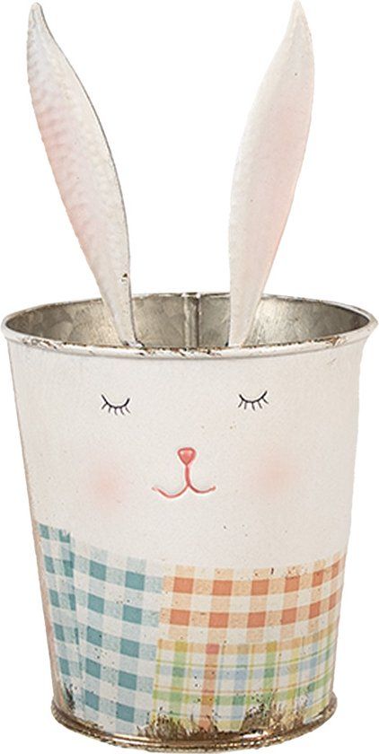 Clayre & Eef Bestekhouder - Ø 12x23 cm - Wit Roze IJzer Konijn Bestekbak