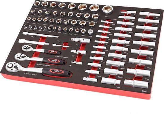 HBM 80 Delige 1/4”, 3/8" en 1/2" Doppenset Foam Inlay