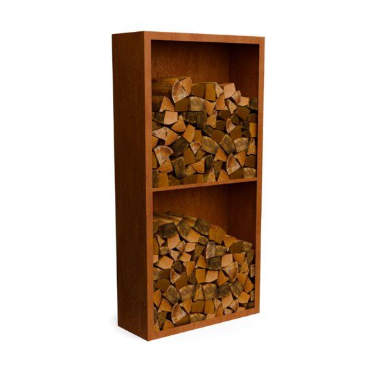 Merkloos Egura cortenstaal Houtopslag 2 vakken met achterwand L100 x B38,5 x H200 cm