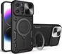 Merkloos Apple iPhone 15 Pro Max Hoesje Camera Slider en Kickstand Ring Zwart