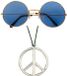 Widmann Hippie Flower Power verkleed set - Peace ketting en ronde blauwe glazen party bril