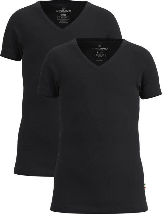 Vingino Boys T-Shirt V-Neck (2-Pack) - Black - Size 110/116