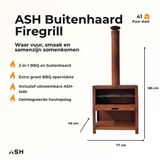 ParcelXL ASH | Firegrill | 2 in 1 BBQ en Buitenhaard | Cortenstaal | Tuinhaard met houtopslag | Inclusief grillrooster | Uitneembare aslade | Rookafvoer met regenkap