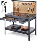 Latios établi - table de travail avec panneau perforé pour outils - capacité de charge 110 kg - deux étagères et deux tiroirs - éclairage LED - prise intégrée avec USB