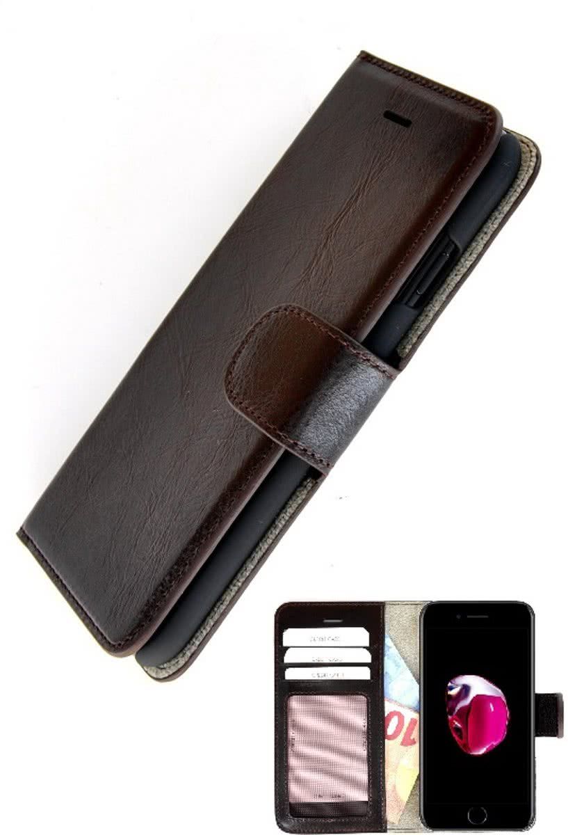 pearlycase Echt Leder Donkerbruin Wallet Bookcase Hoesje voor Apple iPhone 7 Plus