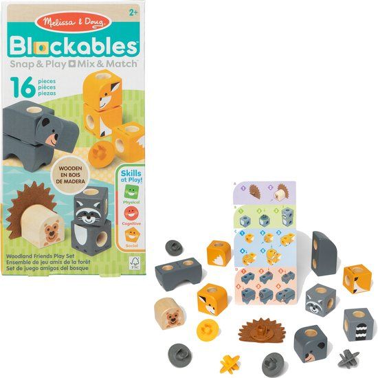 Melissa & Doug Blockables Bosvrienden – 360° bouwen – Houten blokkenset (16 onderdelen)