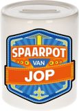 Bellatio Decorations Kinder spaarpot met naam - Jop - keramiek - met dop - wit