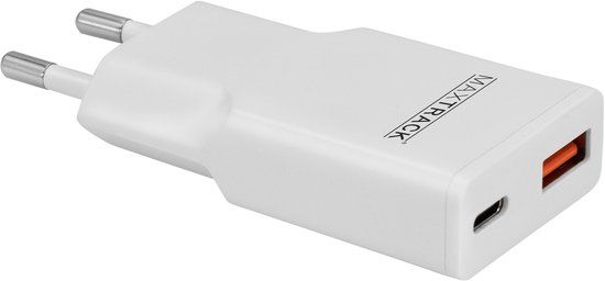 MaxTrack Laadadapter 30 W USB-C, USB-A USB PD 3.0, Fast Charge Wit