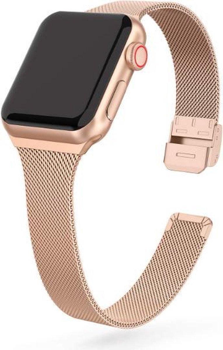 By Qubix Qubix Compatible Apple watch bandje - Milanese slim fit bandje - Champagne goud - Geschikt voor Apple Watch 38mm / 40mm / 41mm