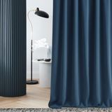 ROOM99 Gordijn met ingestanste ringen, Laurel, 140 x 260 cm breed x hoogte, verduistering, ondoorzichtig, schuifgordijnen, gordijn, woonkamer, slaapkamer, donkerblauw, 1 stuk