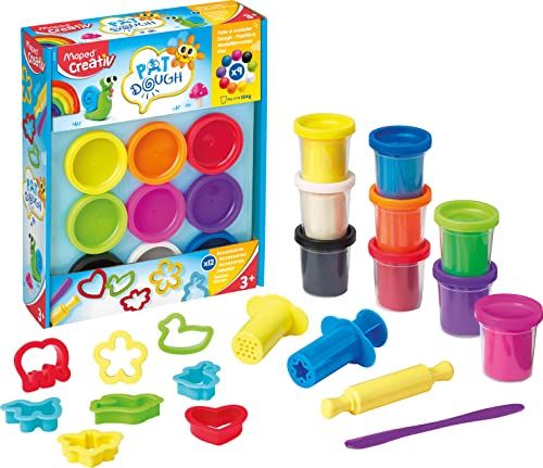 Maped CREATIV 907202 klei PAT'DOUGH - met grote keuze aan kneedaccessoires, 9 x 56 g, meerkleurig, 9 x 56 g