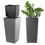 KADAX Bloempot, bloembak van kunststof, plantenbak voor bloemen, binnen en buiten, tuin, balkon, terras, huis, weerbestendig, imitatie rotan (36 cm hoog, grafiet)