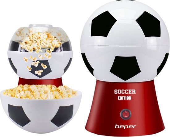 Beper P101CUD051 Football Popcorn Machine, 270 ML, Popcorn in 3 Minutes, No Grease, Hot Air Circulation, Power 1200 W Red