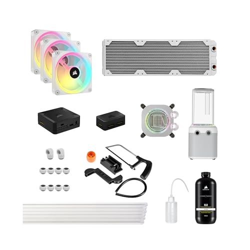 CORSAIR Hydro X Series iCUE LINK XH405i Gepersonaliseerde Koelset – Waterkoellus met Hardline-Buizen – XC7 ELITE CPU-Waterblok – XD5 ELITE D5 Pomp/Reservoir – 3x QX120 RGB-Ventilatoren – Wit