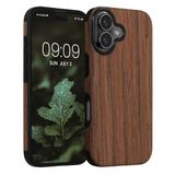 kwmobile hoesje geschikt voor Apple iPhone 17 - Back cover voor smartphone - Telefoonhoesje van hout in bruin - Houtnerven design