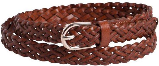 PIECES PCAVERY Leather Braided Slim Belt - Cognac - 90 cm