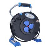 as - Schwabe Xperts enrouleur de câble 25 m H07RN-F3G1,5, extérieur IP44, 3 prises avec terre + port USB, indicateur de tension, protection thermique, fabriqué en Allemagne