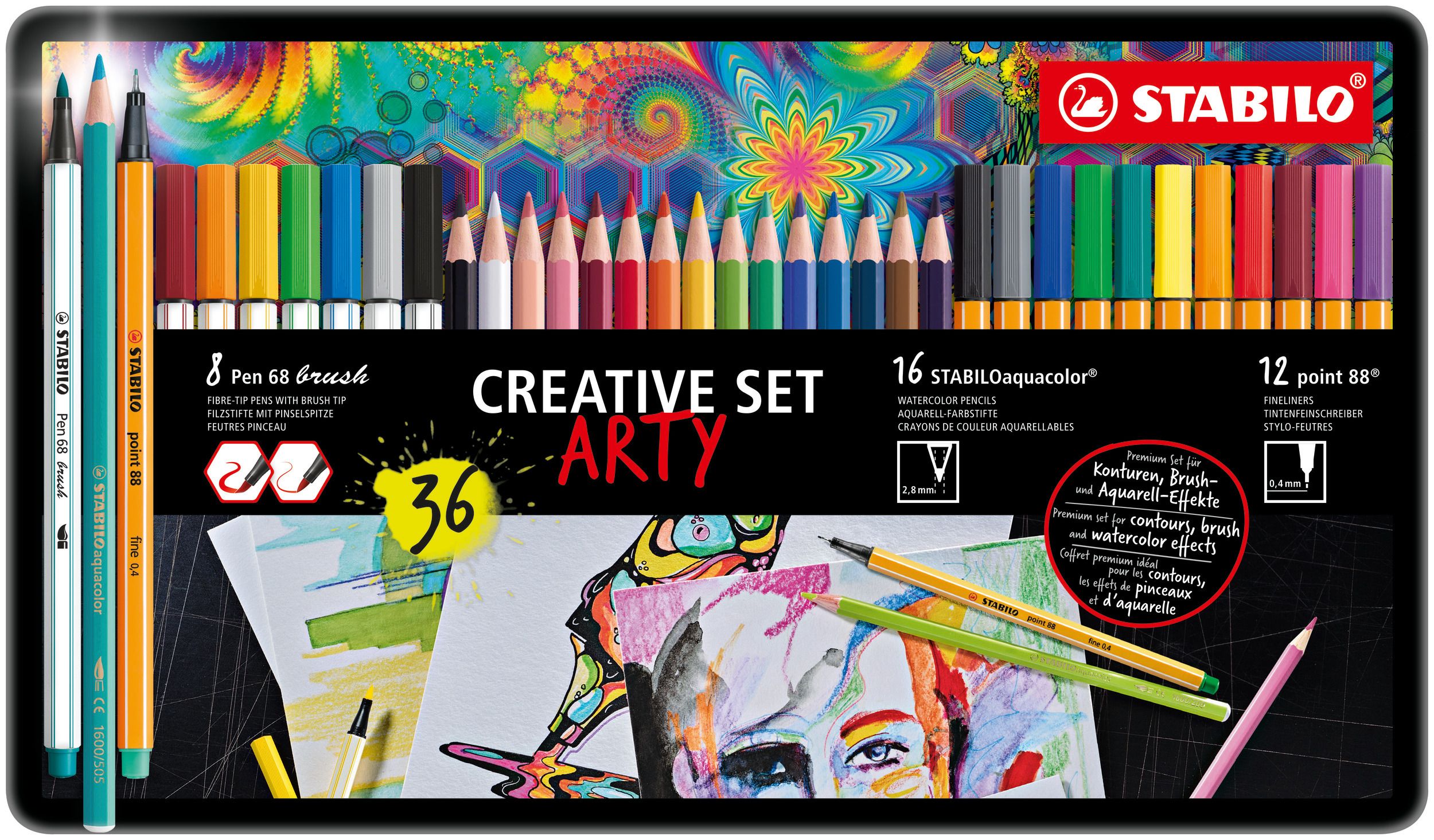 STABILO ARTY Creative Set - 36-delig - Kleurpotloden, Fineliners & Brush Pens - Meerkleurig