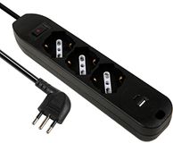 Electraline 61992 meervoudige stekkerdoos 3 plaatsen P40 veelzijdig + 2 USB (1 type A + 1 type C) 17 W met schakelaar met overstroombeveiliging, kleine Italiaanse stekker 10 A, ruimtebesparend, kabel