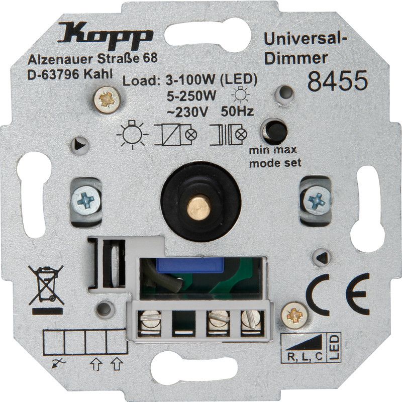 Kopp universele LED druk/draaidimmer 3-100W wissel inbouw R, L, C