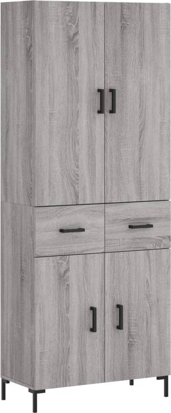 vidaXL Hoge Kast 69,5x34x180 cm Bewerkt Hout Grijs Sonoma Eikenkleurig