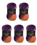 5 Wollbiene 5 x 100 g Batik Wol met Kleurverloop - 500 gram - Meerkleurig (5600 Paars Bessen Oranje)
