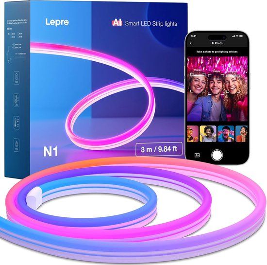 LEPRO Neon ledstrip, 3 m, Wit, RGB, IP65, Alexa, Google Assistant, Netstroom