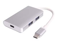 PremiumCord USB-C hub naar 2X USB 3.0 + PD opladen, aluminium behuizing, 5 Gbps, SuperSpeed USB 3.1 type C, kleur zilver, lengte 25 cm