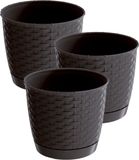 Prosperplast 3x Ronde Gevlochten Plantenpotten - Ø 30 cm - Bruin