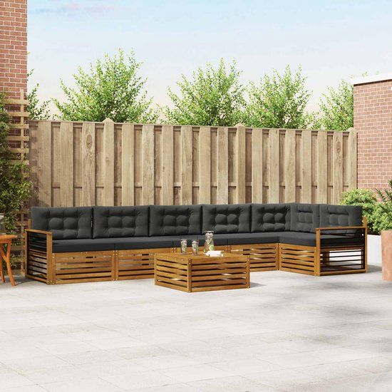 vidaXL Hoek loungeset 6-zits Natuurlijk en Antraciet Acacia Hout
