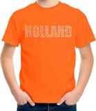 Bellatio Decorations Shoppartners Bv Glitter Holland t-shirt oranje met steentjes/rhinestones voor kinderen - Oranje fan shirts - Holland / Nederland supporter - EK/ WK shirt / outfit M