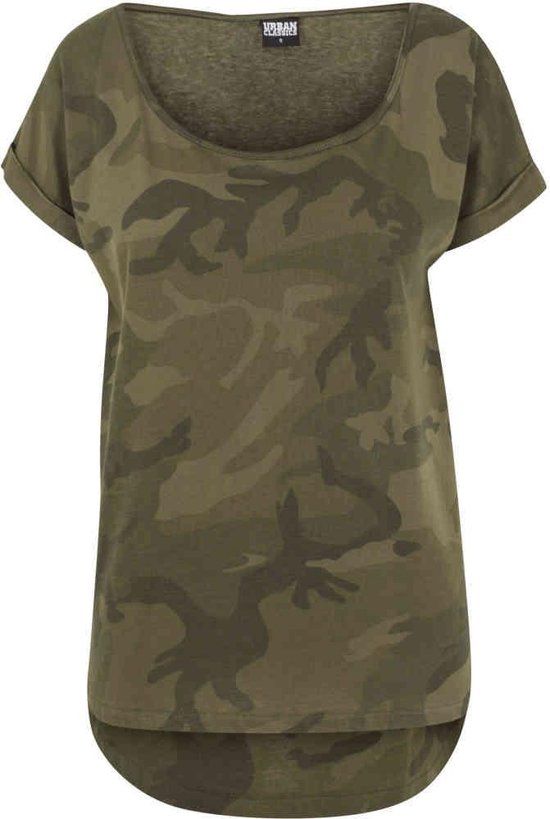 Urban Classics Camo Back Shaped Tee Dames T-shirt - donkercamouflage - L