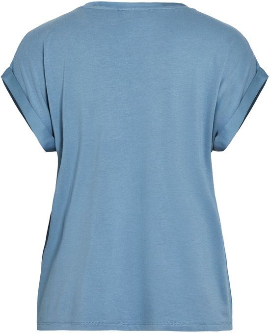 VILA T-Shirt ELLETTE SATIN O-NECK BLUE SHADOW
