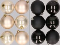 Merkloos / Sans marque Kaemingk B.V. 12x stuks kunststof kerstballen mix van champagne en zwart 8 cm