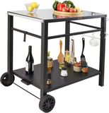 VEVOR serveerwagen keukenwagen 100 x 64 x 83,5 cm buitengrill eetwagen met dubbele plank, verplaatsbare grilltafel voor voedselbereiding, multifunctioneel ijzeren tafelblad zwart
