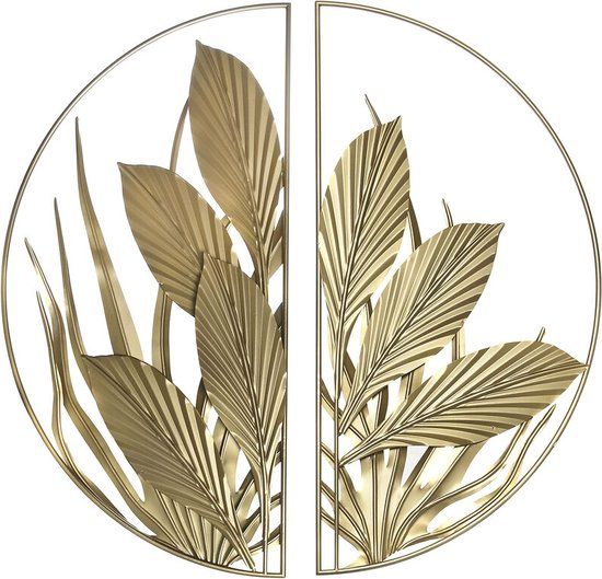 DKD Home Decor Golden Tropical Leaf Wall Decoration 80x80cm - Metal - Gold