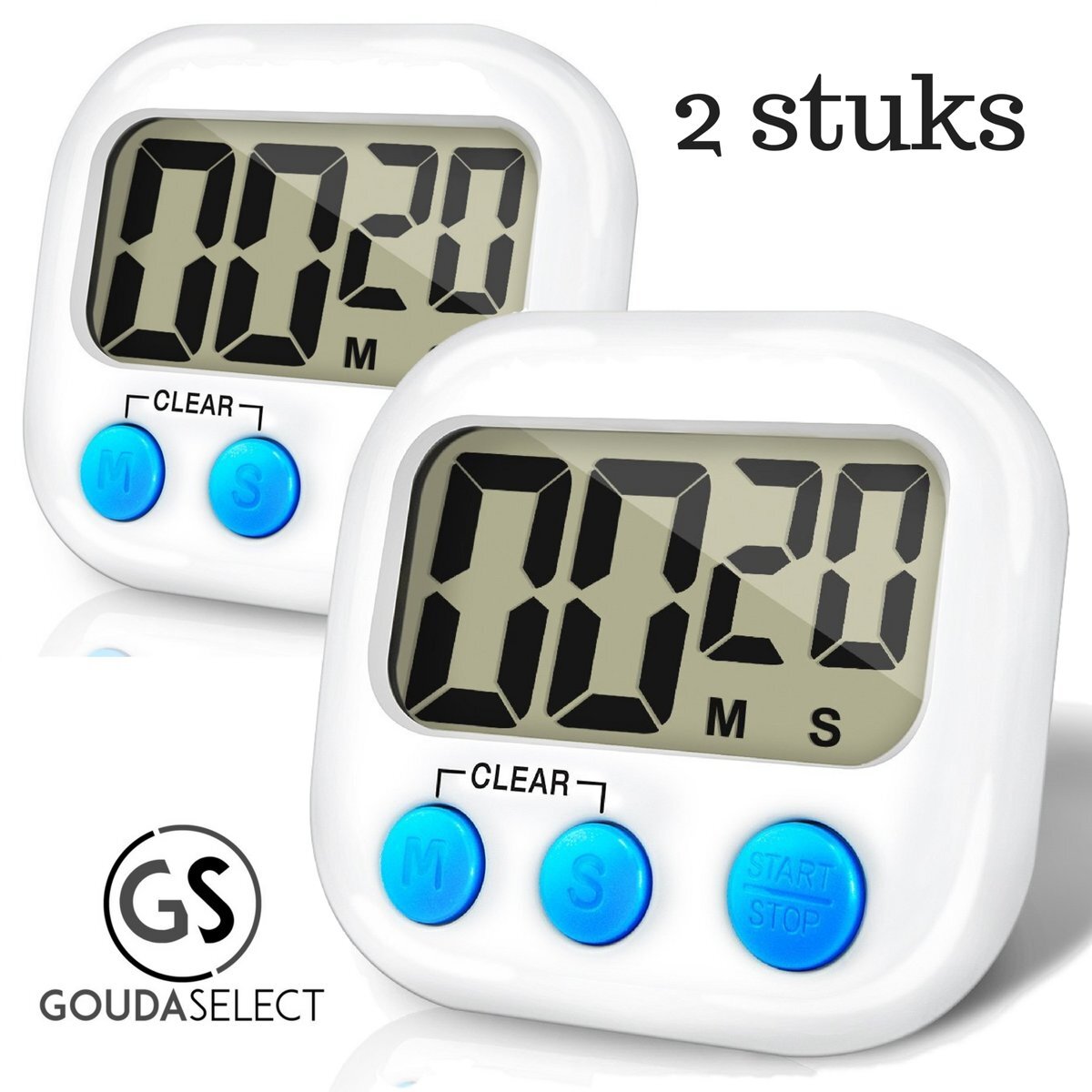 Gouda Select 2 Kitchen Timers - Digitale Kookwekkers met Groot Display en Magneet