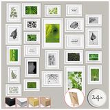 bomoe Nature Set van 24 Fotolijsten Houten Picture Frames - 10x 10,5x15cm / 8x 13x18cm / 4x 15x20cm / 2x 20x30cm - kunststof glas Fotolijst van Hout - Metalen Ophanging - Standaard & Passepartout - Wit