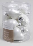 Decoris 12 Glazen hartjes 40 mm winter wit